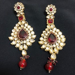 Gold and Red Ruby Rose Diamond Earrings